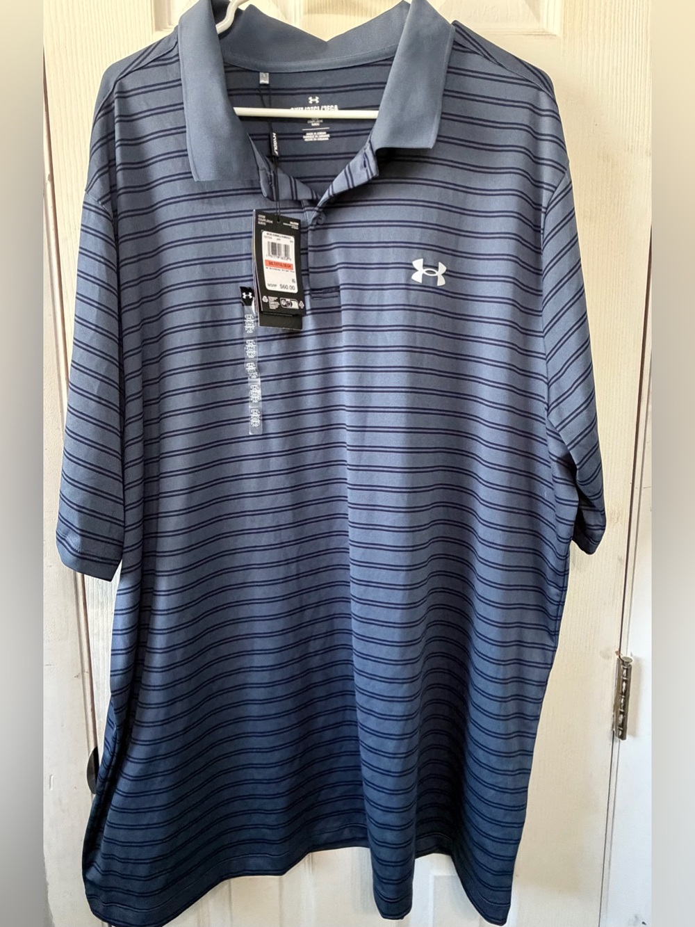 Under Armour Men’s Navy and Light Blue Striped Polo
